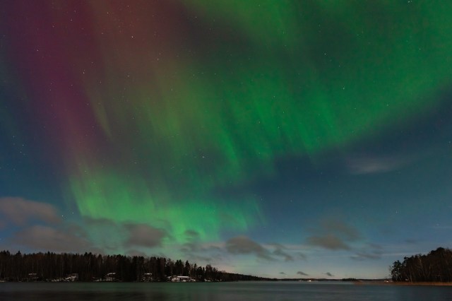 Green, red and violet Northern Lights, Finland, aurora borealis, Lohja, Lohjanjärvi @Minna Jacobson