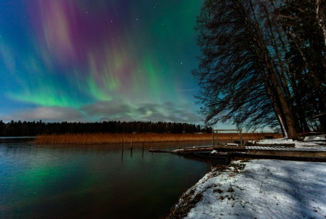 Green, red and violet Northern Lights, Finland, aurora borealis, Lohja, Lohjanjärvi, aurora crown @Minna Jacobson